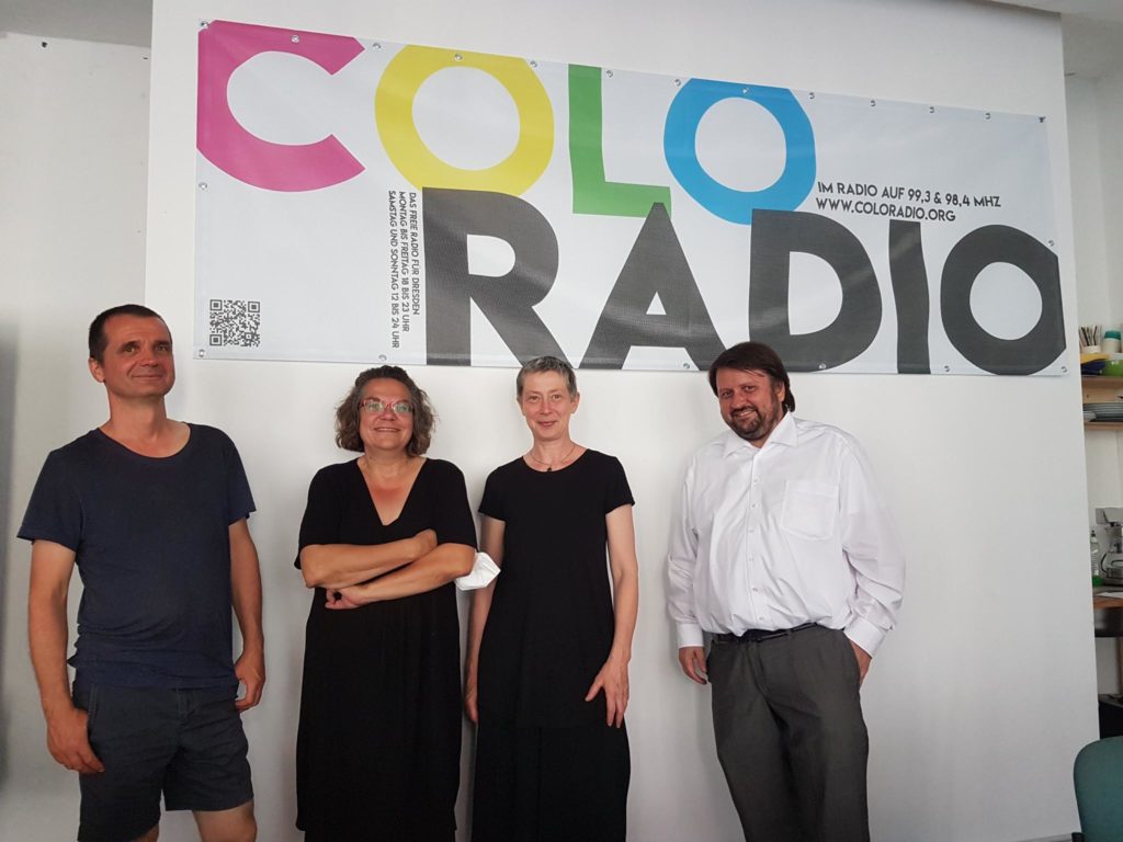 Vertreter*innen vom Medienrat der SLM und von coloRadio in unserem Seminarraum