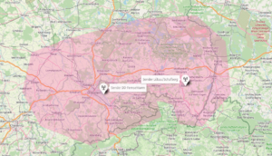 Karte für Empfangsgebiet von coloRadio und Radio Zett, Landkreise Meißen, Bautzen, Sächsische Schweiz und Görlitz sowie Dresden