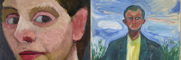Paula Modersohn-Becker, Selbstbildnis mit Hand am Kinn, 1906/07 © Landesmuseum Hannover/ARTOTHEK und Edvard Munch, Selbstbildnis vor blauem Himmel, 1908 © Munchmuseet, Oslo